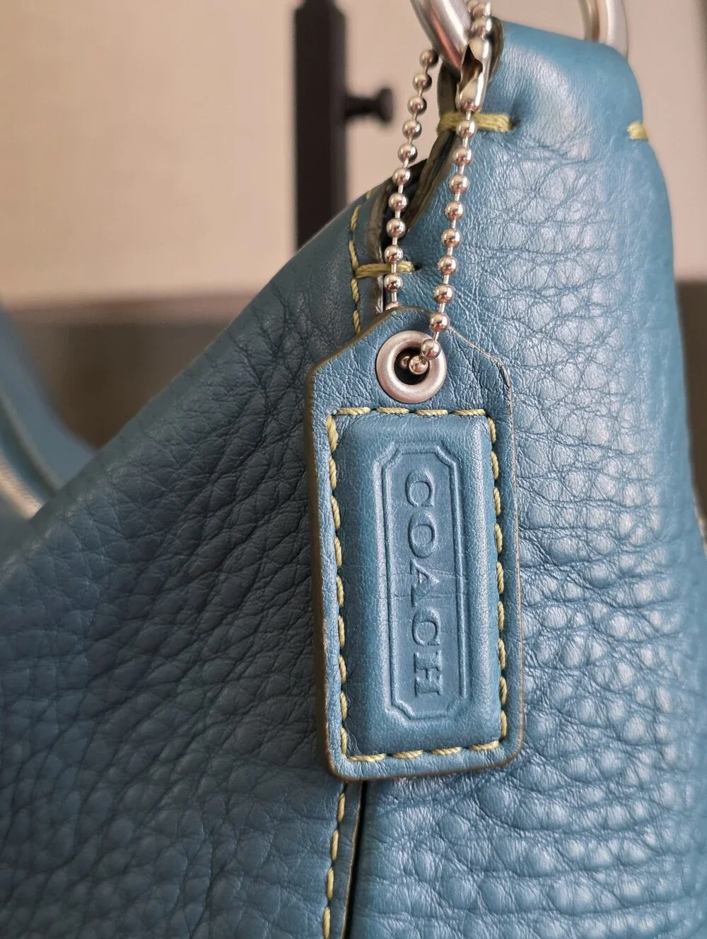 Coach 8E98 Chelsea Hobo Deep Teal Blue Pebbled Leather Shoulder Bag Y2K Vintage